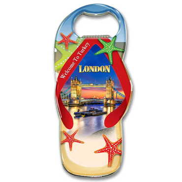 City Themed Slipper Shaped Metal Magnetic Bottle Opener 110x45 mm - Thumbnail