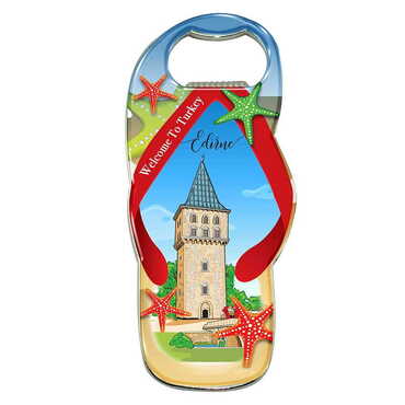 City Themed Slipper Shaped Metal Magnetic Bottle Opener 110x45 mm - Thumbnail