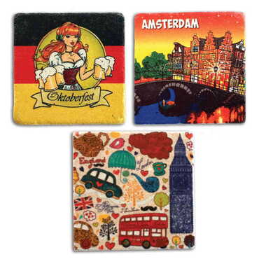 City Themed Stone Square Souvenir Fridge Magnet 50x50 mm - Thumbnail