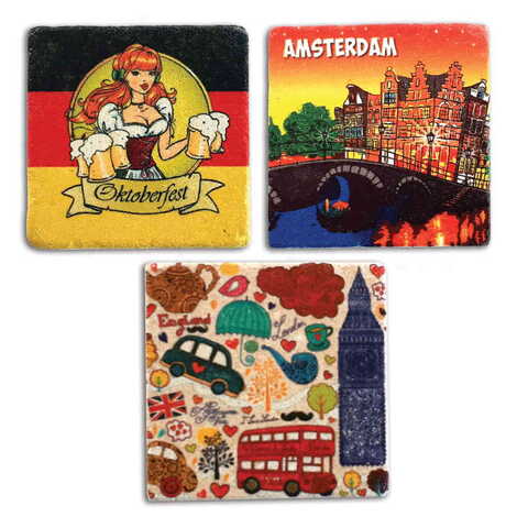 City Themed Stone Square Souvenir Fridge Magnet 50x50 mm