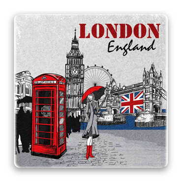 City Themed Stone Square Souvenir Fridge Magnet 50x50 mm - Thumbnail