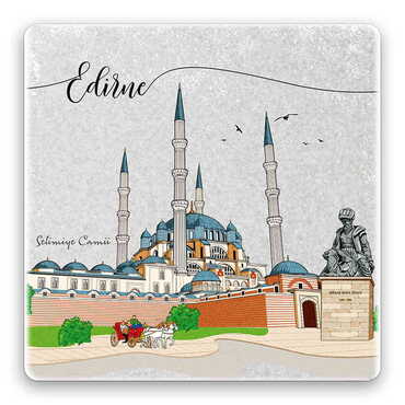 City Themed Stone Square Souvenir Fridge Magnet 50x50 mm - Thumbnail