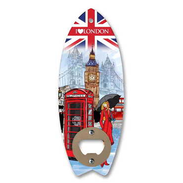 City Themed Surf Board Shaped Printed MDF Wooden Bottle Opener 185x72 mm - 2