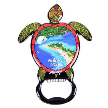 City Themed Turtle Shaped Metal Magnetic Bottle Opener 103x75 mm - Thumbnail