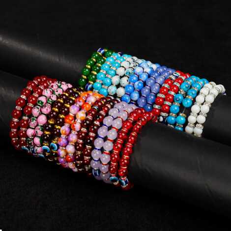Colorful Beaded Women's Bracelet with Charms - 1