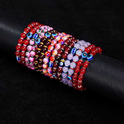 Colorful Beaded Women's Bracelet with Charms - 2