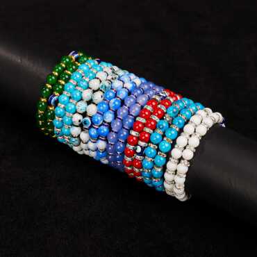 Colorful Beaded Women's Bracelet with Charms - 3