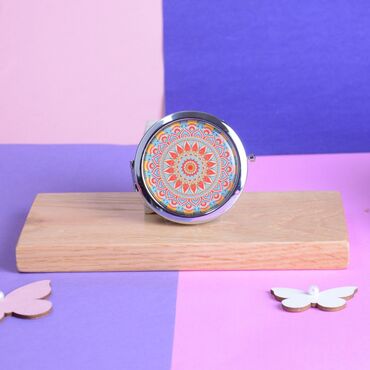 Myros - Colorful Mandala Themed Myros Metal Round Compact Mirror 