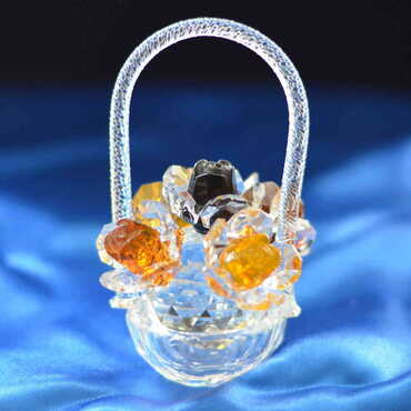 Crystal Colorful Flower Basket Figurine - Thumbnail