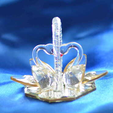 Myros - Crystal Couple Swans in Gilding Basket Figurine No. 2