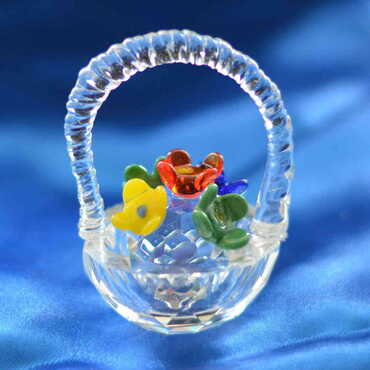 Crystal Flower Basket Figurine Small Size - Thumbnail