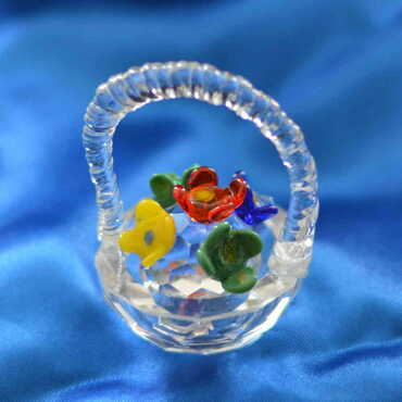 Crystal Flower Basket Figurine Small Size - Thumbnail