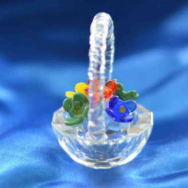 Crystal Flower Basket Figurine Small Size - Thumbnail