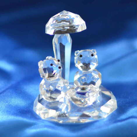 Crystal Two Pandas Under Palm Tree Figurine - 1