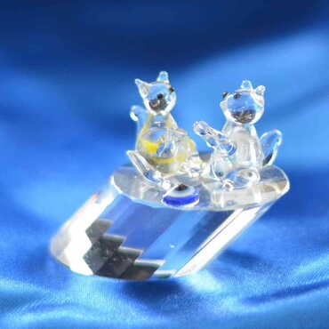 Crystal Two Squirrel on a Log Figurine - Thumbnail