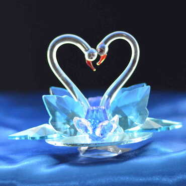 Myros - Crystal Two Swan in a Plate Figurine