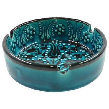 Cunda Themed Turkish Ceramic Turquoise Ashtray Big Size - Standart - 2