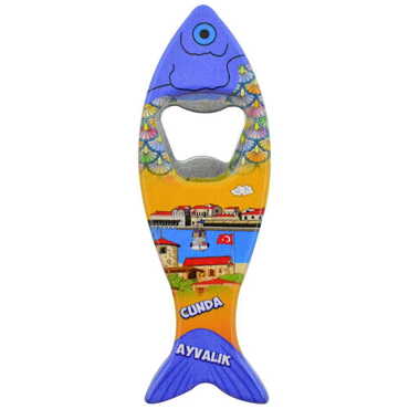 Cunda Themed Customised UV Printed Fish Shape Printed Plastic Base Bottle Opener 42x130 mm - Thumbnail