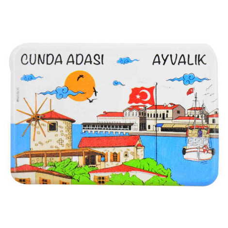 Cunda Themed Customised UV Printed Plastic Base Rectangle Fridge Magnet 80x50 mm