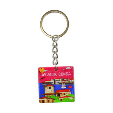 Myros - Cunda Themed Customised Uv Printed Plastic Base Round Keyring 40x108 mm