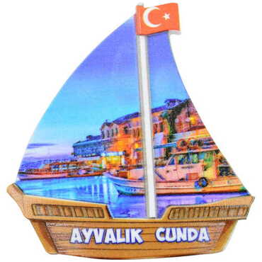 Cunda Themed Customised UV Printed Plastic Base Sail Ship Shaped Fridge Magnet 77x80 mm - Thumbnail