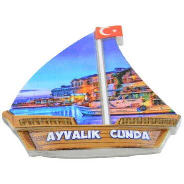 Cunda Themed Customised UV Printed Plastic Base Sail Ship Shaped Fridge Magnet 77x80 mm - Thumbnail