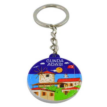 Cunda Themed Customised UV Printed Plastic Base Square Keyring 38x100 mm - Thumbnail