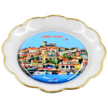 Cunda Themed Epoxy Dome Plate Shaped Souvenir Fridge Magnet 73 mm - Thumbnail