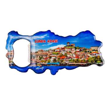 Cunda Themed Map Shaped Metal Magnetic Bottle Opener 100x45 mm - 1