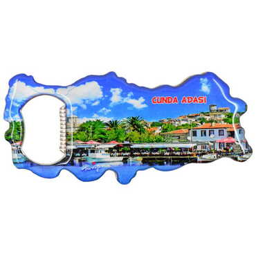 Myros - Cunda Themed Map Shaped Metal Magnetic Bottle Opener 100x45 mm