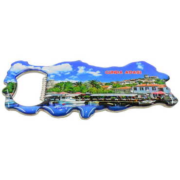 Cunda Themed Map Shaped Metal Magnetic Bottle Opener 100x45 mm - Thumbnail