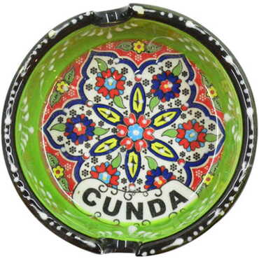 Cunda Themed Turkish Ceramic Special Relief Ashtray Small Size - Thumbnail