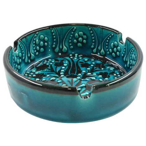 Cunda Themed Turkish Ceramic Turquoise Ashtray Big Size - 2