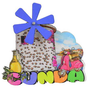 Myros - Cunda Themed Wooden Customised 2D Souvenir Fridge Magnet