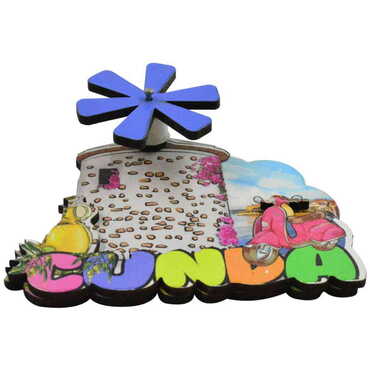 Cunda Themed Wooden Customised 2D Souvenir Fridge Magnet - Thumbnail