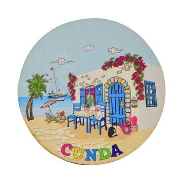 Myros - Cunda Themed Wooden Uv Printed Drink Coaster 97x97 mm