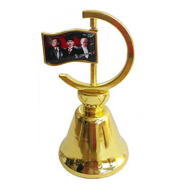 Customazible Collectible Souvenir Double Face Metal Spinner Flag Bell - Golden Color - Myros