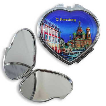 Myros - Customazible Customised Metal Epoxy Travel Make Up Compact Heart Shaped Mirror 70x65x8 mm