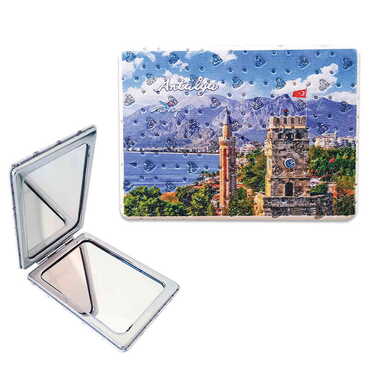 Myros - Customazible Customised Uv Printed Rectangle Compact Mirror 85x62x11 mm