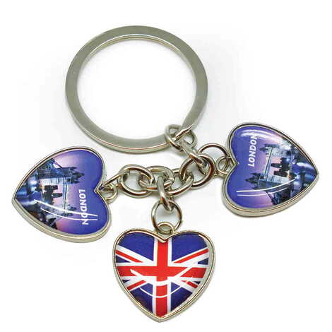 Customazible Metal Keychain With 3 Charms - Heart 40x85 mm - 1