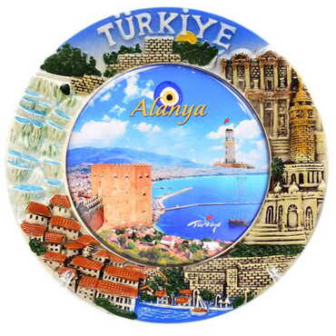 Myros - Customazible Turkey Themed Ceramic Decorative Plate 15 Cm