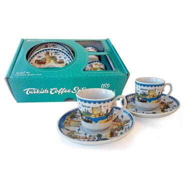 Myros - Customazible Turkish Ceramic Custom Printed Turkish Coffee Cup Set of 2 pcs