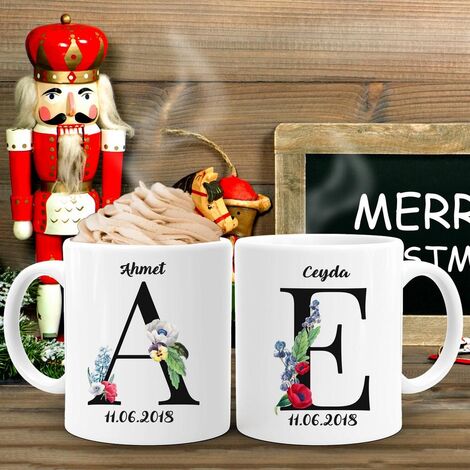Customizable Colorful Floral Letter Mug - 1