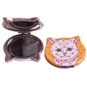 Cute Animals Themed Custom Printed Cat Shape Pocket Mirror - Thumbnail