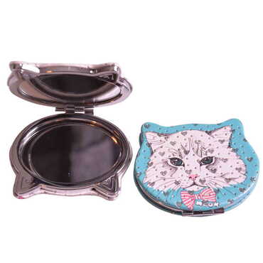 Cute Animals Themed Custom Printed Cat Shape Pocket Mirror - Thumbnail