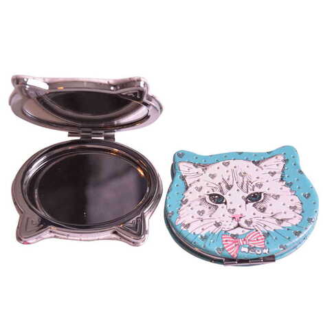 Cute Animals Themed Custom Printed Cat Shape Pocket Mirror