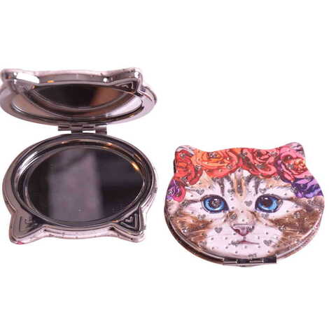 Cute Animals Themed Custom Printed Cat Shape Pocket Mirror