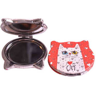 Cute Animals Themed Custom Printed Cat Shape Pocket Mirror - Thumbnail