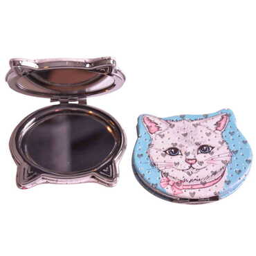 Cute Animals Themed Custom Printed Cat Shape Pocket Mirror - Thumbnail