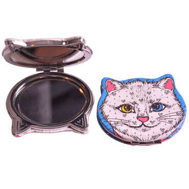 Cute Animals Themed Custom Printed Cat Shape Pocket Mirror - Thumbnail